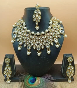 Nuevo Gargantilla India Bollywood Collar Pendientes Tikka Disfraz Conjunto Perla - Imagen 1 de 6