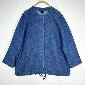 Pure Jill Indigo Snap Front Jacket Womens Large Blue Front Pockets Drawstring - Picture 1 of 14