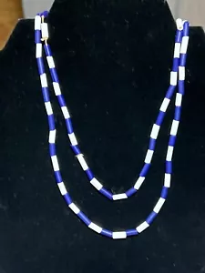 Primitive Perlen klein blau und weiß Wampum Muschel 100 3/8" Perlen 18" aufgereiht - Bild 1 von 4