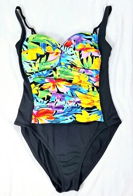 Traje de baño tropical de una pieza La Blanca azul verde talla 16 Foto 1 de 4