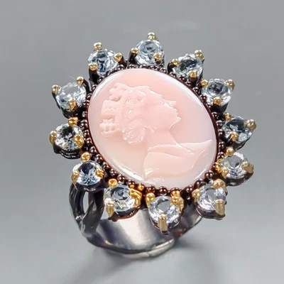 Regalo Año Nuevo Anillo Camafeo Natural Plata de Ley 925 Talla 8/R436021 Foto 1 de 4