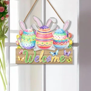 Easter Welcome Wreath for Front Door, Decoration Happy Eggs - Picture 1 of 7