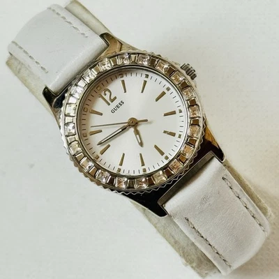 Guess WaterPro 28mm Women's Watch Silver Crystals White Band U95176L1 - Image 1 of 4