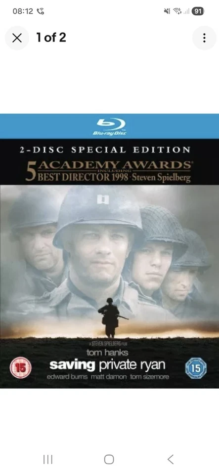 Saving Private Ryan Blu-ray (2010) Tom Hanks, Spielberg (DIR) cert 15 - Image 1 of 1