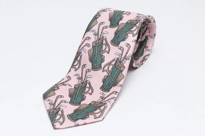 Corbata de golf de seda Chaps Ralph Lauren patrón dorado rosa y verde corbata 56"x3,25" Foto 1 de 4