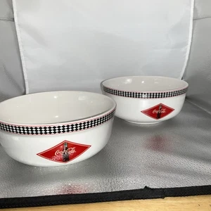 2003 Gibson Coca Cola Cereal Bowls (2) Black Checkered Rim  - Picture 1 of 3