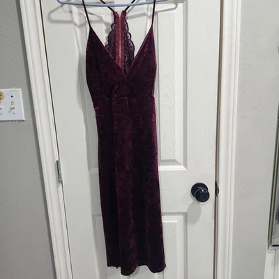 A’GACI Burgundy Crushed Velvet Lace Back Mini Dress L Witchy Grunge Y2K Party... - Image 1 of 4