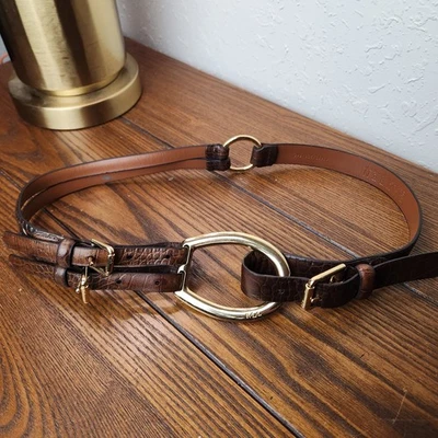 Cinturón de cuero marrón con tres correas para mujer Lauren Ralph Lauren talla pequeña Foto 1 de 4