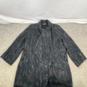 Vintage Alorna schwarz mehrfarbig Mohair Wolle Mantel integrierter Schal Damen groß - Bild 1 von 10