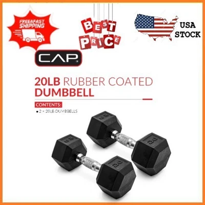 NUEVA TAPA Barra, 20 lb Recubierta Goma Hexagonal Mancuerna, Par ENVÍO GRATUITO Foto 1 de 4