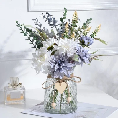 Fake Flowers Artificial Blue Flowers with Vase Table Centerpieces for Dining ... - Image 1 of 4