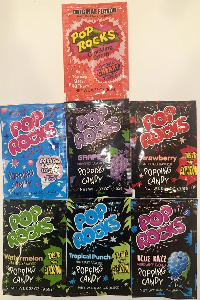 POP ROCKS CANDY Strawberry-Cherry-Cotton-Watermelon-BluRazz-Punch-Grape Lot Of 7