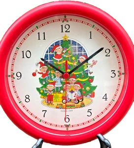 Musical Christmas Carols 9.75" Wall Clock 5 LED Light-Ups Santa's Helpers 1999 - Picture 1 of 5