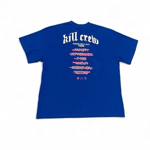 Kill Crew Inner Demons Tour Mental Health Double Sided Blue Crewneck Tee Size L - Picture 1 of 5