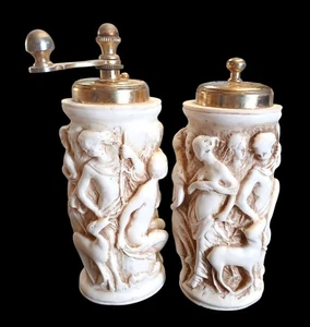 Vintage Alabaster Acciaio Temperato Italian Salt & Pepper Grinder Shakers - Picture 1 of 7