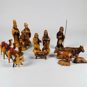 Vintage 15-teilige handgeschnitzte Olivenholz Krippe Weihnachtsdeko - Bild 1 von 11