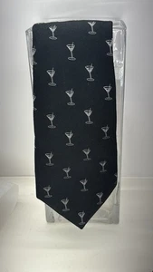 Martini 100% Silk Neck Tie Black Metalic Silver - Picture 1 of 5