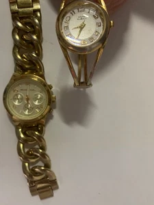 MICHAEL KORS WATCH AND ANNE KLEIN WATCH -A BIG CHUNKY GOLD LINK + SLIM  BRACELET - Picture 1 of 24