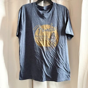Fender Lucky Brand Shirt Large Blue Ukuleles Corona CA Crew Short Sleeve 18801 - Picture 1 of 9