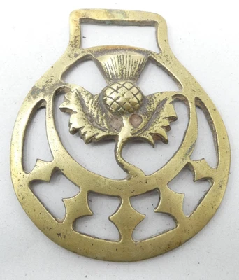 Scottish Thistle Brass Horse Brass Round Openwork Cast Harness Ornament - Image 1 of 2
