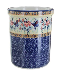 Blue Rose Polish Pottery Blue Butterfly Utensil Jar - Picture 1 of 1