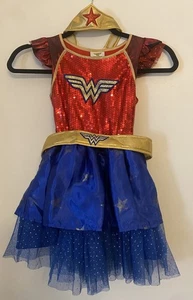 Wonder Woman costume Kids Small 3-piece Sequin 5-6 Year Old Red/Blue - Picture 1 of 11