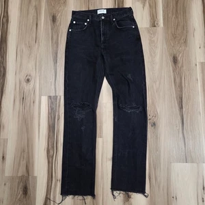 AGOLDE Jeans Womens 26 Black Cherie High Rise Straight Destroyed Distressed - Picture 1 of 11