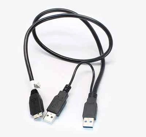 USB 3.0 Y Cable Micro Type B Male to Standard Type A Male + Power Supply - Picture 1 of 9