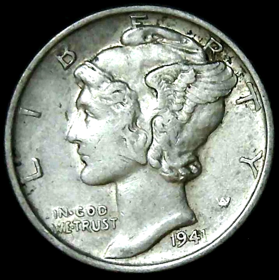 1941-P 10C Mercury Dime AU 90% Silver 23ooc0608-1 - Image 1 of 2