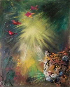 Cuadro "En la selva". Óleo sobre cartón. 8x10 inc. Hecho a mano. 2024. Sin marco. - Imagen 1 de 1