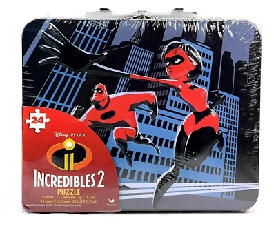 Incredibles 2 Puzzle 24 Pieces 15"x12.5" Disney Pixar Storage Lunchbox Tin - Image 1 of 2