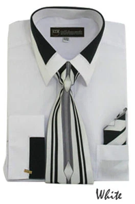 Camisa de vestir de moda para hombre con corbata y pañuelo puño francés SG-34 Foto 1 de 4