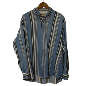 Vintage Fieldmaster Denim Long Sleeve Shirt Vertical Stripes Large 70s - Picture 1 of 12