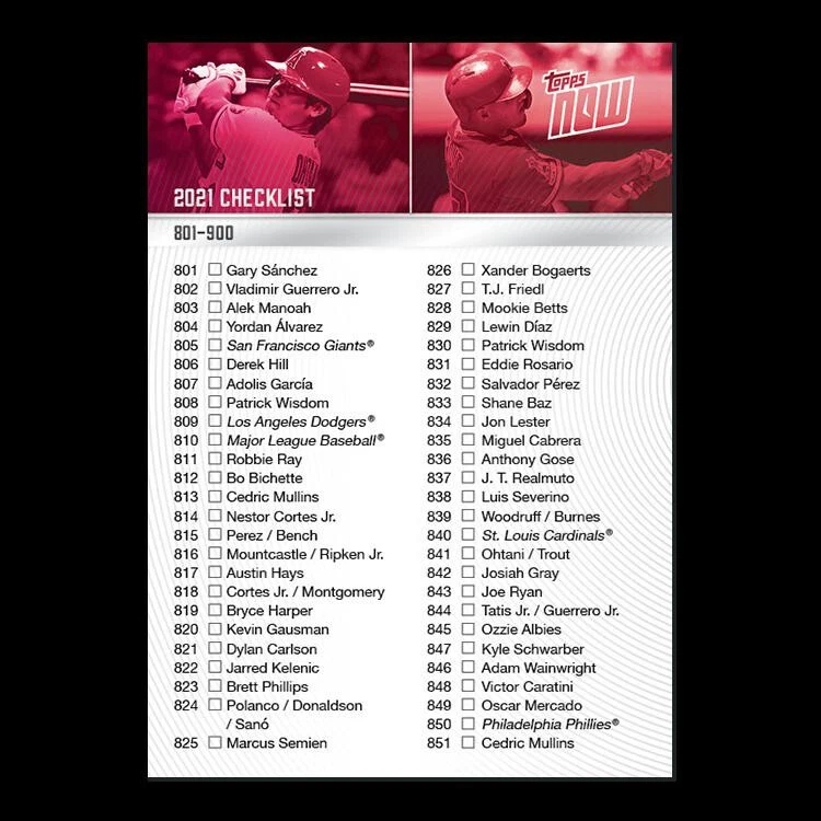 2021 Topps Now MLB Base Choose Your Card 801-1041 - Image 1 of 3