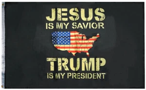 Jesus Is My Savior Trump Is My President Tea Stained 150D Poly Nylon 3'x5' Flag - Picture 1 of 4