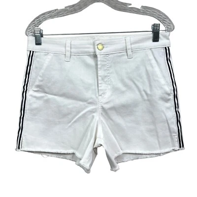 Shorts feminino Anthropologie nível 99 listra elástica corte bainha crua branco tamanho 28 - Imagem 1 de 4
