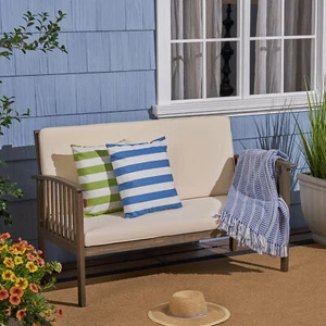 53" Outdoor Bench 2-Person Garden Bench W/ Armrests Patio Porch Bench W/ Cushion - Picture 1 of 10