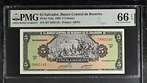 EL SALVADOR TWO NOTES 5 COLONES 1977 SERIE RH p126a PMG 35, BT p134a 66 GEM EPQ - Picture 1 of 4