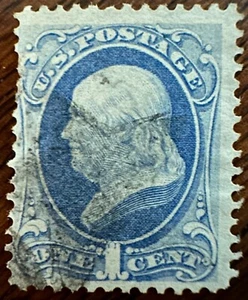 US Stamps #145 Used, fancy cancel 1870-71  1¢ Franklin - Picture 1 of 2