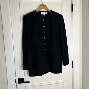 Abrigo de Lana Jones New York 100% Chaqueta Negro Talla 12 Hecho en EE. UU. Forrado con Botones - Imagen 1 de 9