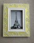 Anthropologie Picture Frame, yellow with white, heavy resin, 4x6 photo