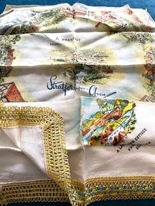 TWO VINTAGE SATIN SOUVENIR HANDKERCHIEFS~ STRATFORD & KESWICK - Picture 1 of 3