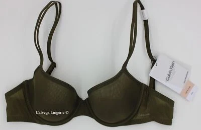NWT Calvin Klein QF6068 "Sheer Marquisette" Convertible, Demi, Spacer Bra, Olive - Image 1 of 4