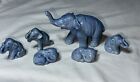 6 Vintage Elephant Figurines Ceramic Glazed Blue Trunk Up Japan - 2" Tall
