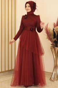 Tüllkleid Damen Abendkleid Abiye Abaya Hijab Kleid Maxikleid - Bild 1 von 19