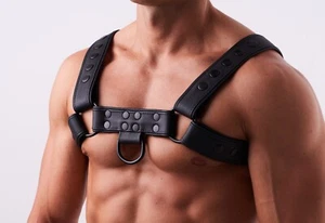 Premium Soft BDSM Leder Herren Brust Harness Body mit schwarze D Ringe schwarz - Bild 1 von 6