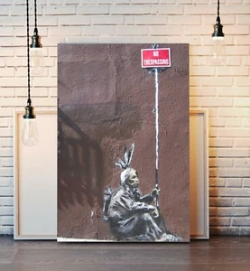 BANKSY STYLE - NO TRESPASSING -  CANVAS STREET WALL ART PRINT ARTWORK - Picture 1 of 12
