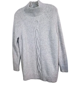 Garnet Hill 100% Cashmere Thick Sweater Pullover Cable Knit Detail Sz L Gray A+! - Picture 1 of 10