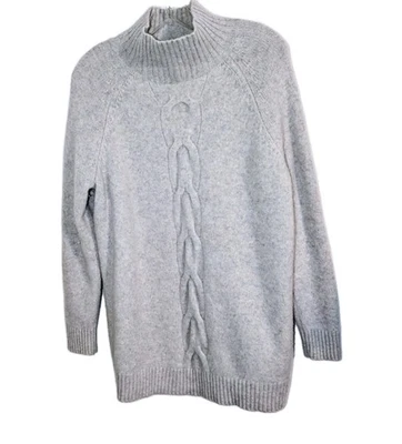 Garnet Hill 100% Cashmere Thick Sweater Pullover Cable Knit Detail Sz L Gray A+! - Image 1 of 4