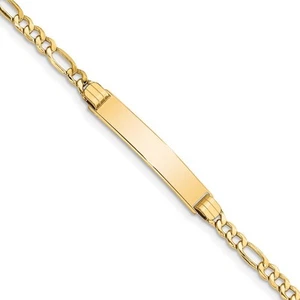 10k Yellow Gold Semi-solid Figaro Link Chain ID Bracelet 7" 2.15gm for Mom - Picture 1 of 3